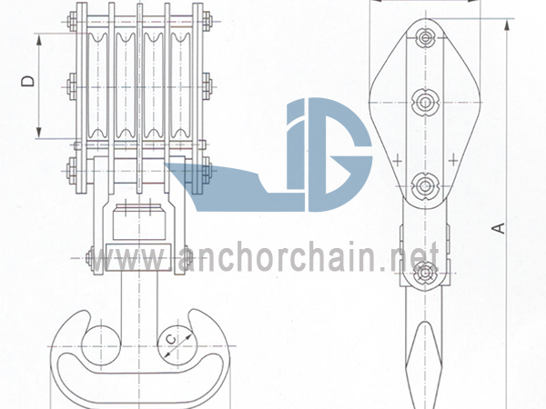 ZHC Series 4 Sheave Wire Rope Block Para sa Ship-twin hook